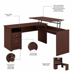 Bush Furniture Cabot 36"-42"H 3 Position L Shaped Sit To Stand Desk, Harvest Cherry (CAB043HVC) -Office Supply Shop sp85005920 sc7