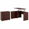 Bush Furniture Cabot 36"-42"H 3 Position Sit To Stand Corner Bookshelf Desk With Lateral File Cabinet, Harvest Cherry(CAB056HVC)