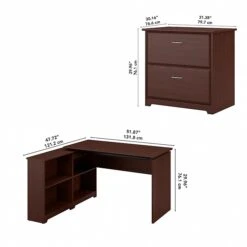Bush Furniture Cabot 36"-42"H 3 Position Sit To Stand Corner Bookshelf Desk With Lateral File Cabinet, Harvest Cherry(CAB056HVC) -Office Supply Shop sp85005939 sc7