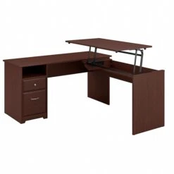 Bush Furniture Cabot 36"-42"H 3 Position L Shaped Sit To Stand Desk, Harvest Cherry (CAB043HVC)