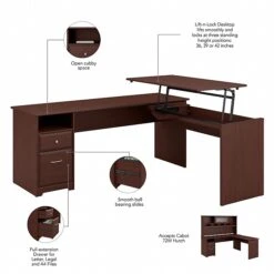 Bush Furniture Cabot 36"-42"H 3 Position L Shaped Sit To Stand Desk With Hutch, Harvest Cherry (CAB052HVC) -Office Supply Shop sp85006065 sc7
