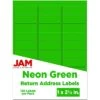 JAM Paper Laser/Inkjet Address Labels, 1" X 2 5/8", Neon Green, 30 Labels/Sheet, 4 Sheets/Pack, 120 Labels/Pack (3543284)