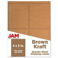 JAM Paper Laser/Inkjet Shipping Address Labels, 4" X 5", Brown Kraft, 10 Labels/Sheet, 12 Sheets/Pack (337329606)