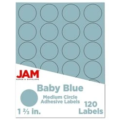 JAM Paper Circle Round Label Sticker Seals, 1 2/3", Baby Blue, 24 Labels/Sheet, 5 Sheets/Pack, 120 Labels/Pack (40528290)