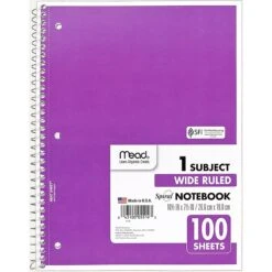 Mead 1-Subject Spiral Notebook, 8" X 10 1/2", Wide Ruled, 100 Sheets, Each (05514) -Office Supply Shop sp93154136 sc7