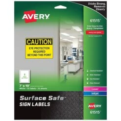 Avery Surface Safe Laser/Inkjet Sign Labels, 10" X 7", White, 1/Sheet, 15 Sheets/Pack (61515)
