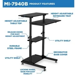 Mount-It! 27.5"W Mobile Height Adjustable Desk, Black, Plastic/Steel (MI-7940) -Office Supply Shop sp95977703 sc7