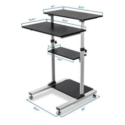 Mount-It! 27.5"W Mobile Height Adjustable Desk, Black, Plastic/Steel (MI-7940) -Office Supply Shop sp95977706 sc7