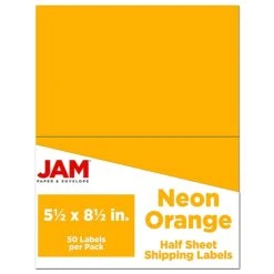 JAM Paper Shipping Labels, Half Page, 5 1/2" X 8 1/2", Neon Orange, 50/Pack (359429628)